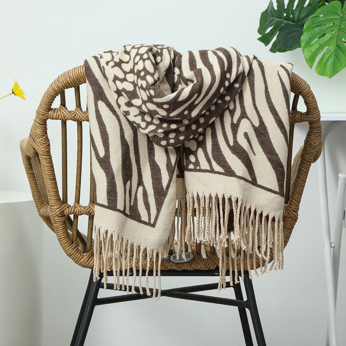 Beige & Coffee Animal Printed Pashmina Scarf - Franklins