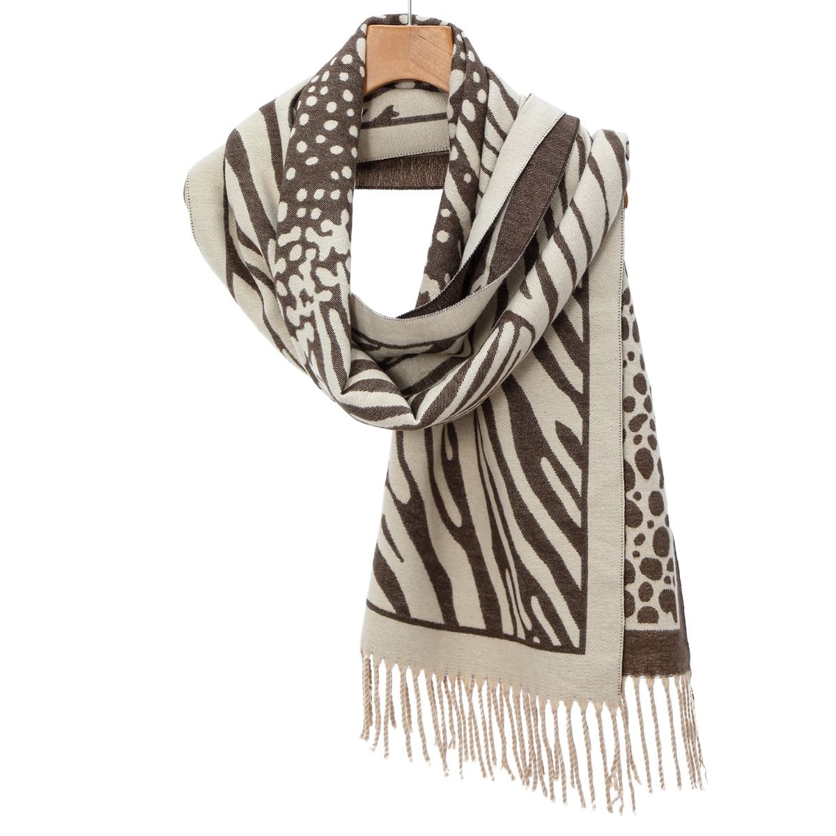 Beige & Coffee Animal Printed Pashmina Scarf - Franklins