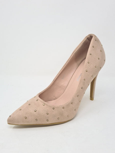 Beige Studded High Heel Court Shoes - Franklins