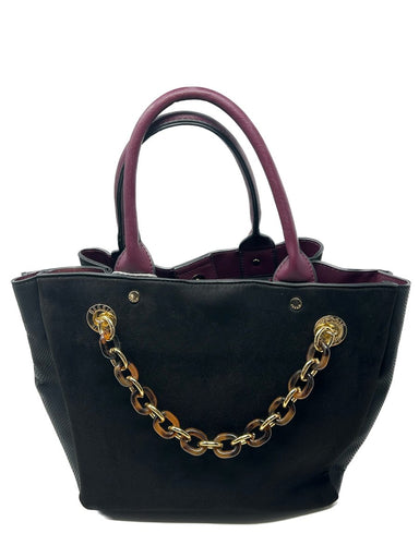 Bessie Black Suede & Burgundy Lined Tote Handbag - Franklins