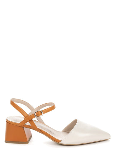 Betsy Orange & Cream Block Heel Shoes - Franklins