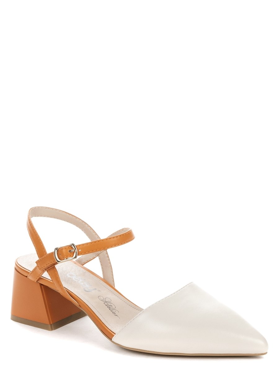 Betsy Orange & Cream Block Heel Shoes - Franklins