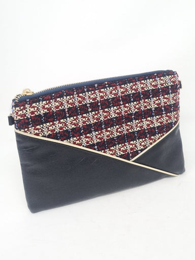 Black & Burgundy Knit Zip Clutch Bag - Franklins