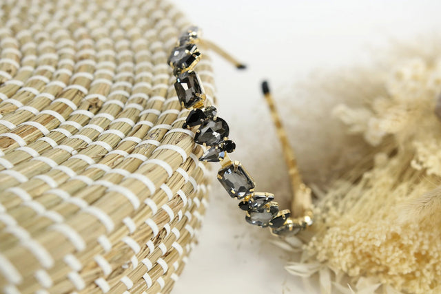 Black Charcoal & Gold Crystal Jewelled Hairband - Franklins