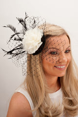 Black & Cream Net Slide Fascinator - Franklins