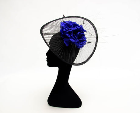 Black Disc Fascinator With Cobalt Blue Flower - Franklins