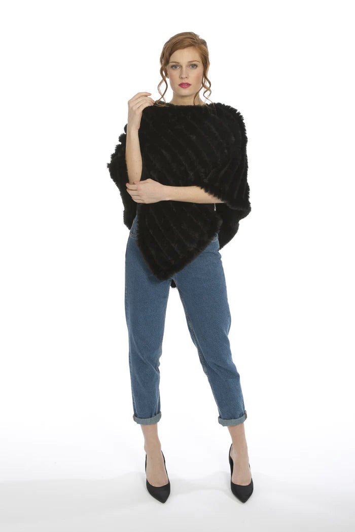 Black Faux Fur Poncho - Franklins