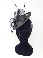 Black Feather & Bow Round Disc Fascinator - Franklins