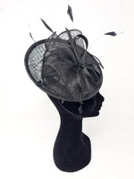 Black Feather & Bow Round Disc Fascinator - Franklins