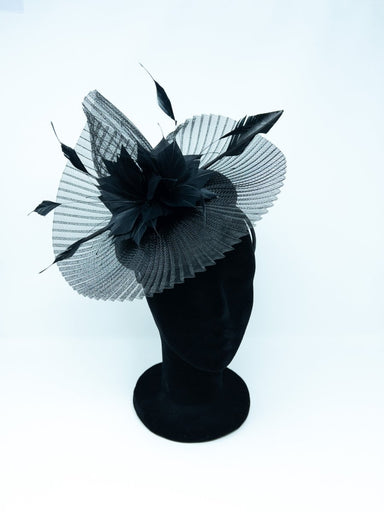 Black Feather Pleated Crin Net Hairband Fascinator - Franklins