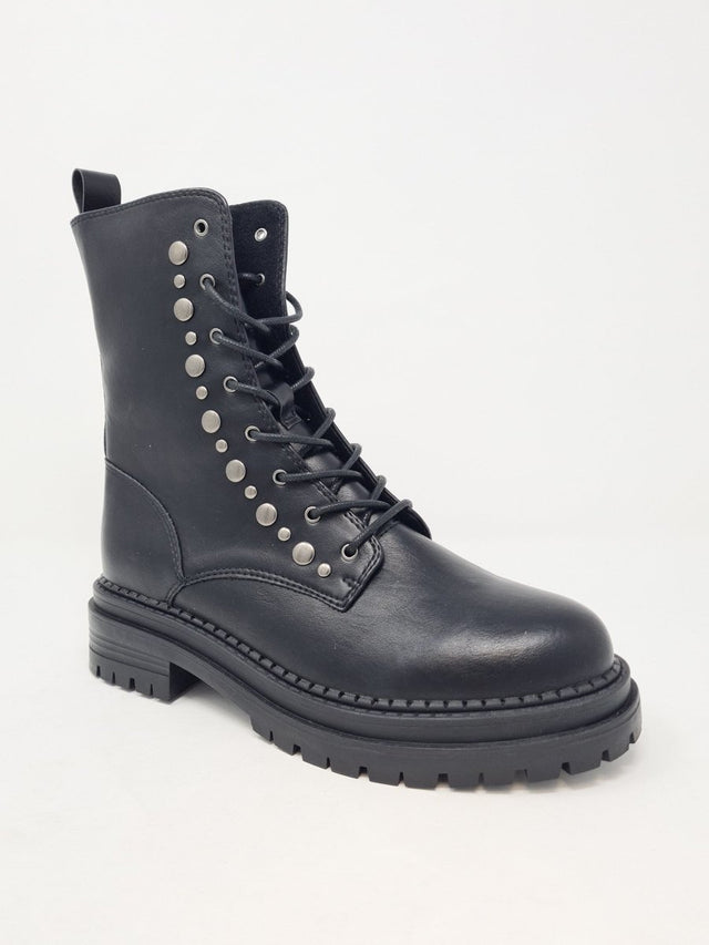 Black Lace Up Studded Biker Boots - Franklins