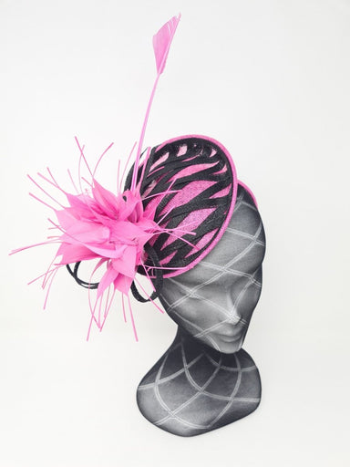 Black & Magenta Pink Lattice Disc Fascinator - Franklins