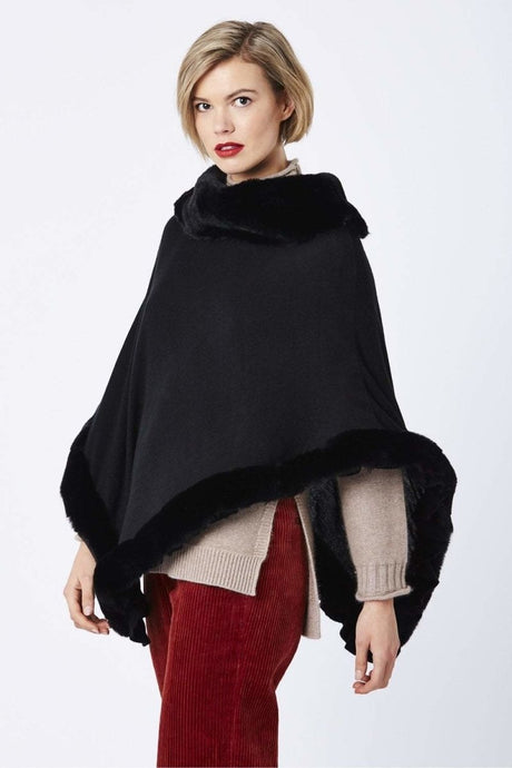 Black Noir Faux Fur Trim Poncho - Franklins