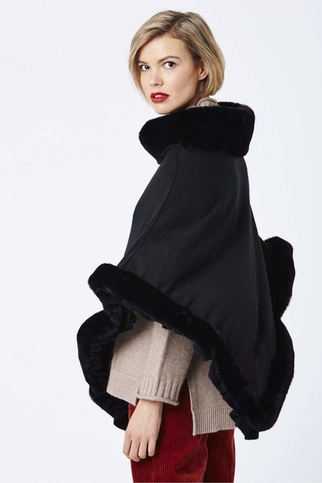 Black Noir Faux Fur Trim Poncho - Franklins