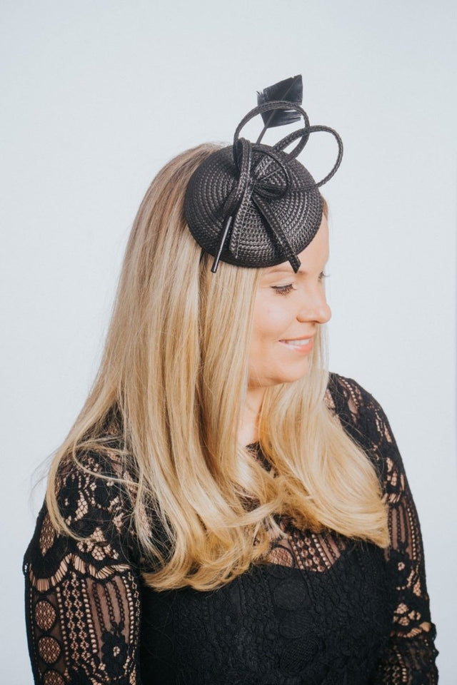 Black Pillbox Fascinator With Feather - Franklins