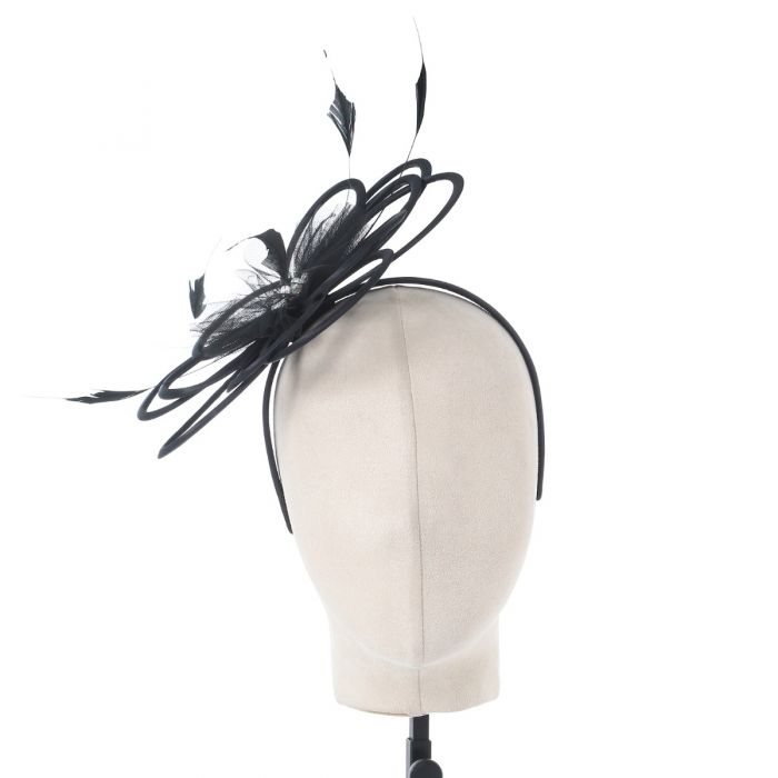 Black Satin & Pearl Looped Fascinator - Franklins