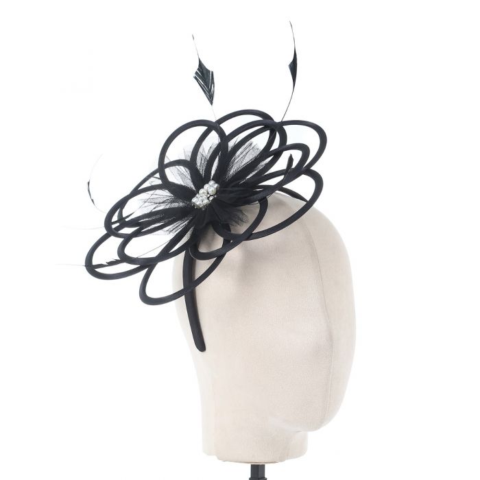 Black Satin & Pearl Looped Fascinator - Franklins