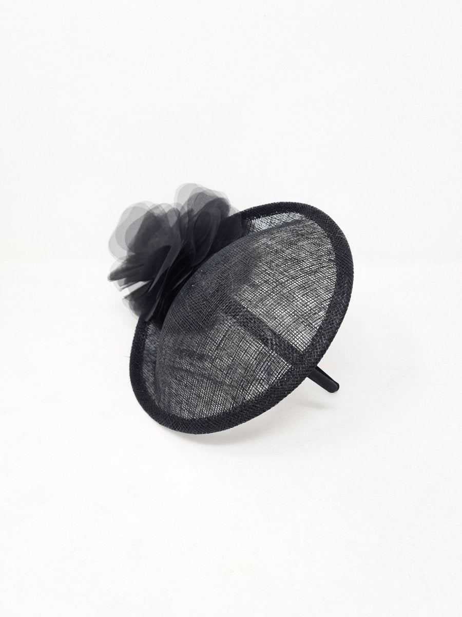 Black Sinamay & Crin Flower Disc Hairband Fascinator - Franklins