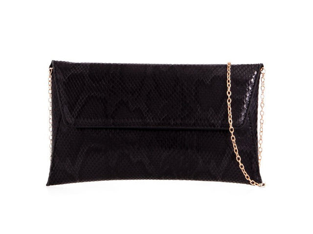 Black Snake Print Envelope Clutch Bag - Franklins