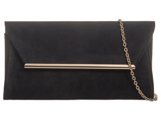 Black Suede & Gold Trim Clutch Bag - Franklins