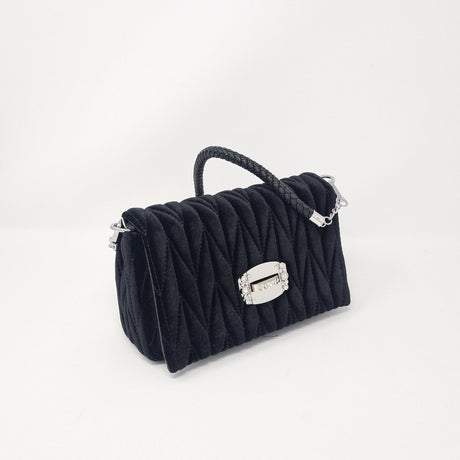 Black Velvet & Diamante Quilted Handbag - Franklins