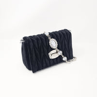 Black Velvet & Diamante Quilted Handbag - Franklins