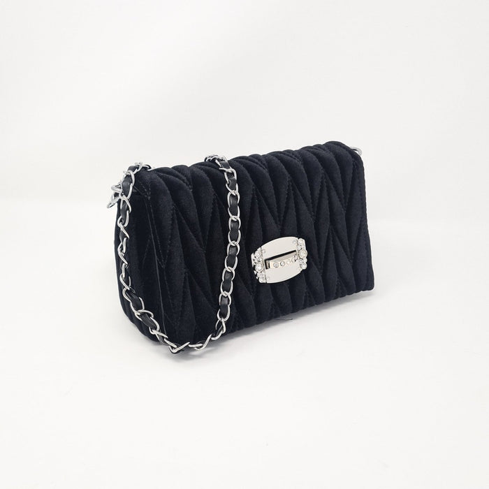 Black Velvet & Diamante Quilted Handbag - Franklins