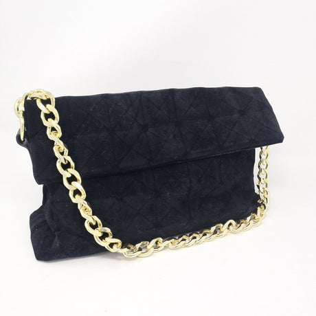 Black Velvet Soft Feel Gold Chain Handbag - Franklins