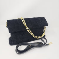 Black Velvet Soft Feel Gold Chain Handbag - Franklins