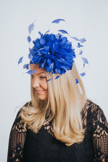 Blue Feather Flower Satin Hairband Fascinator - Franklins