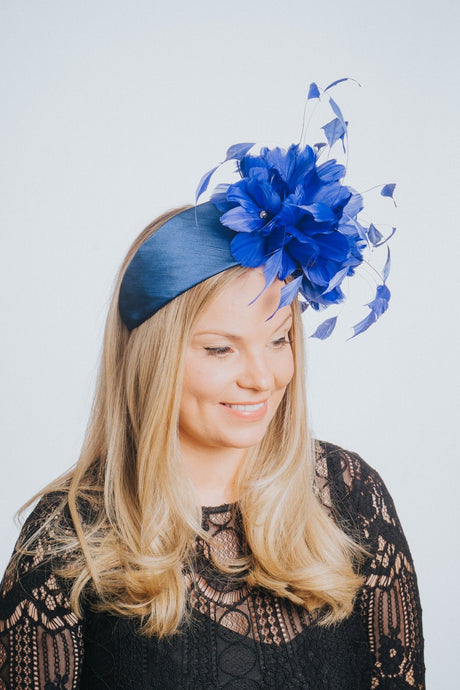 Blue Feather Flower Satin Hairband Fascinator - Franklins