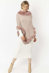 Blush Pink Faux Fur Trim Poncho - Franklins