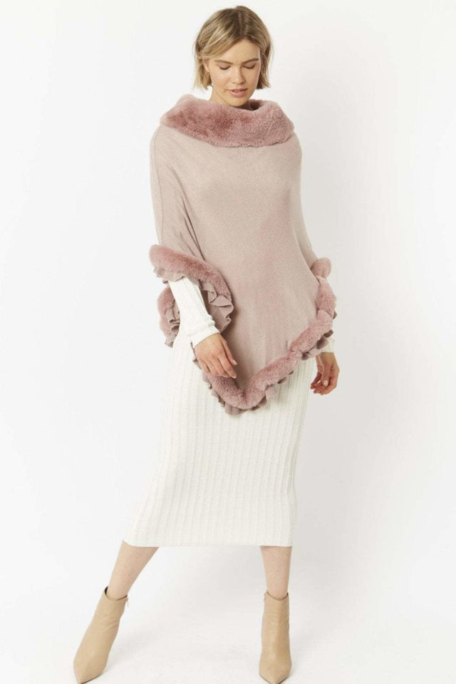 Blush Pink Faux Fur Trim Poncho - Franklins