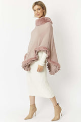 Blush Pink Faux Fur Trim Poncho - Franklins