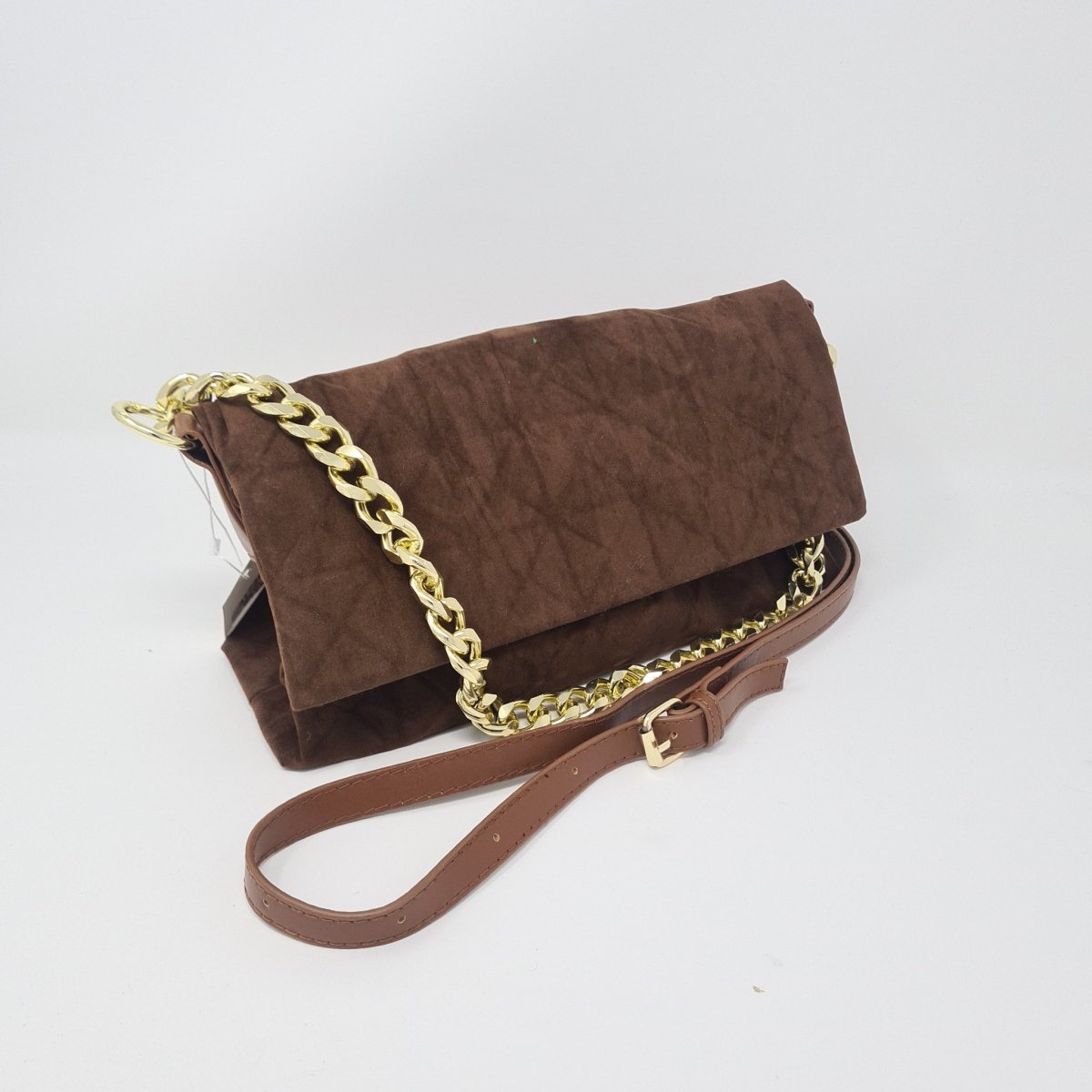 Brown Velvet Soft Feel Gold Chain Handbag - Franklins