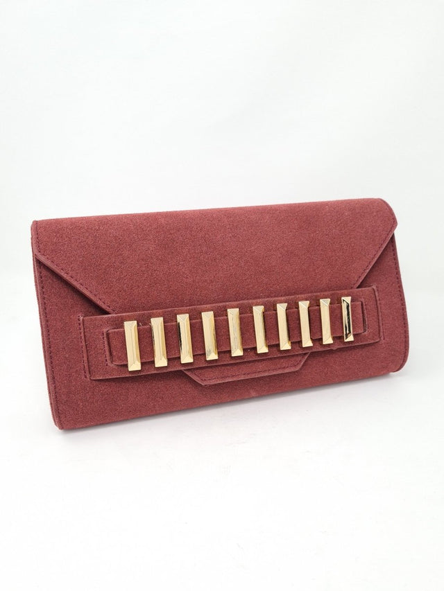 Burgundy Chunky Suede Clutch Bag - Franklins