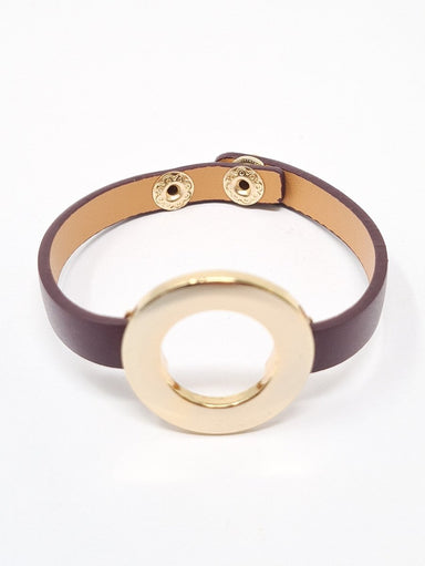 Burgundy Leather Gold Cuff Bracelet - Franklins