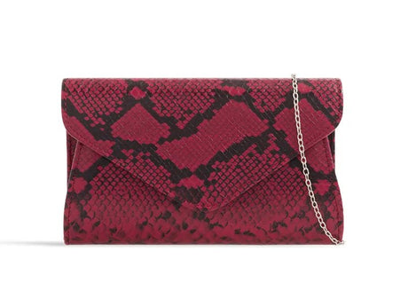 Burgundy Snakeskin Print Clutch Bag - Franklins