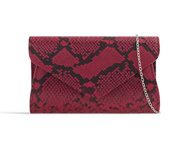 Burgundy Snakeskin Print Clutch Bag - Franklins