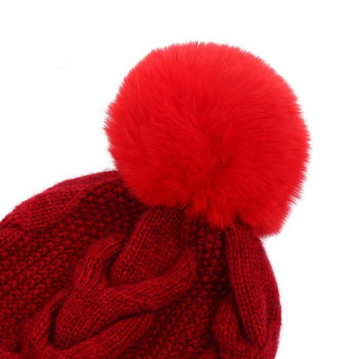 Cable Knit Red Pom Pom Hat - Franklins