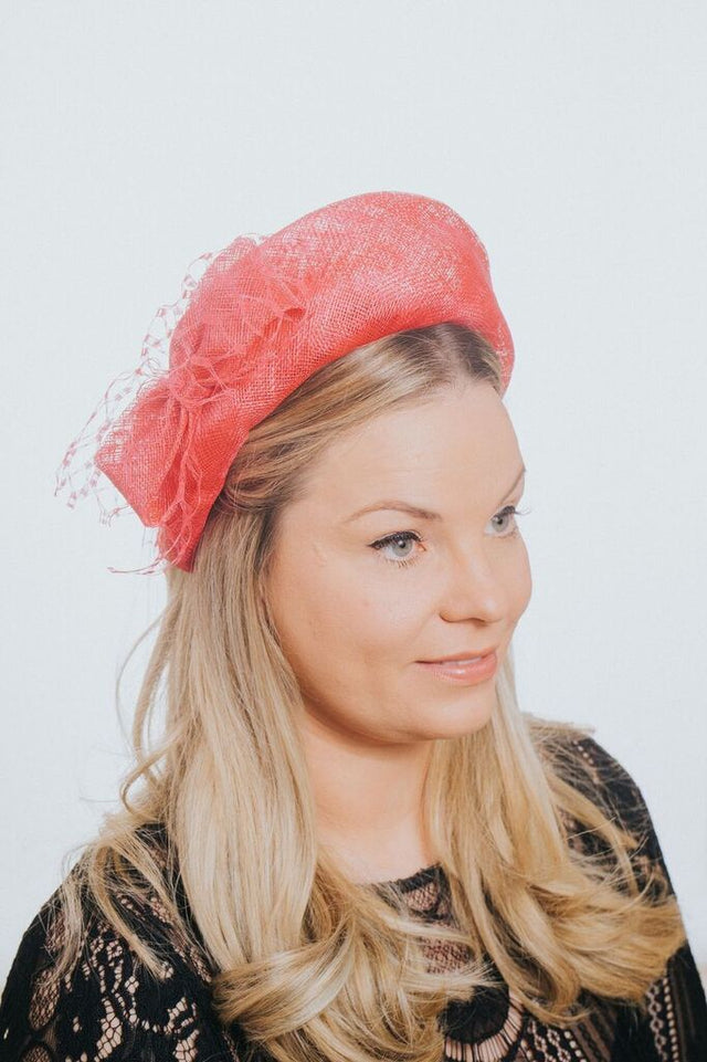 Cerise Pink Bow Net Moulded Headband Fascinator - Franklins