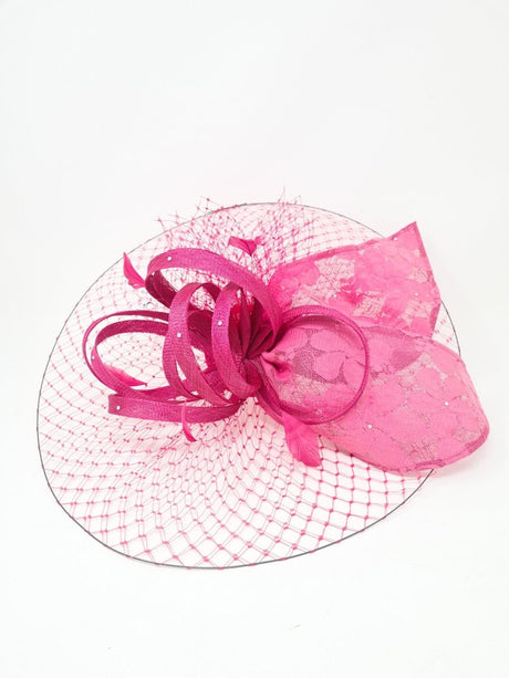 Cerise Pink Net Feather Disc Fascinator - Franklins