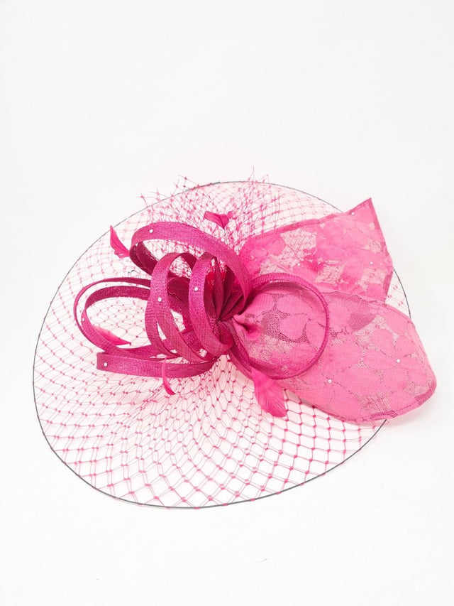 Cerise Pink Net Feather Disc Fascinator - Franklins