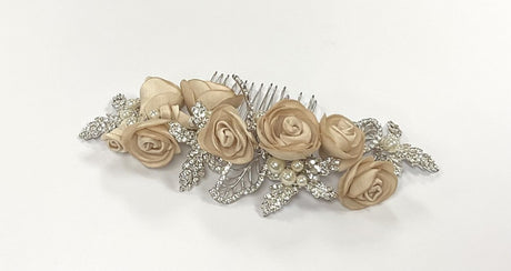 Champagne Flower Head Piece With Pearl & Rhinestone Detail - Franklins