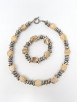 Chunky Marble Beige Quartz Gemstone Necklace & Bracelet Set - Franklins