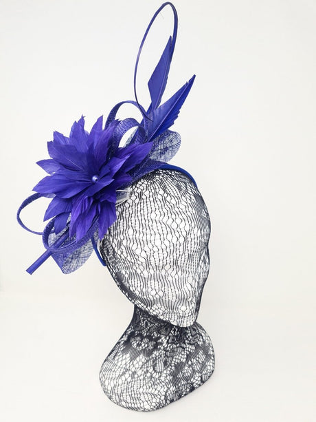 Cobalt Blue Feather Flower Fascinator - Franklins