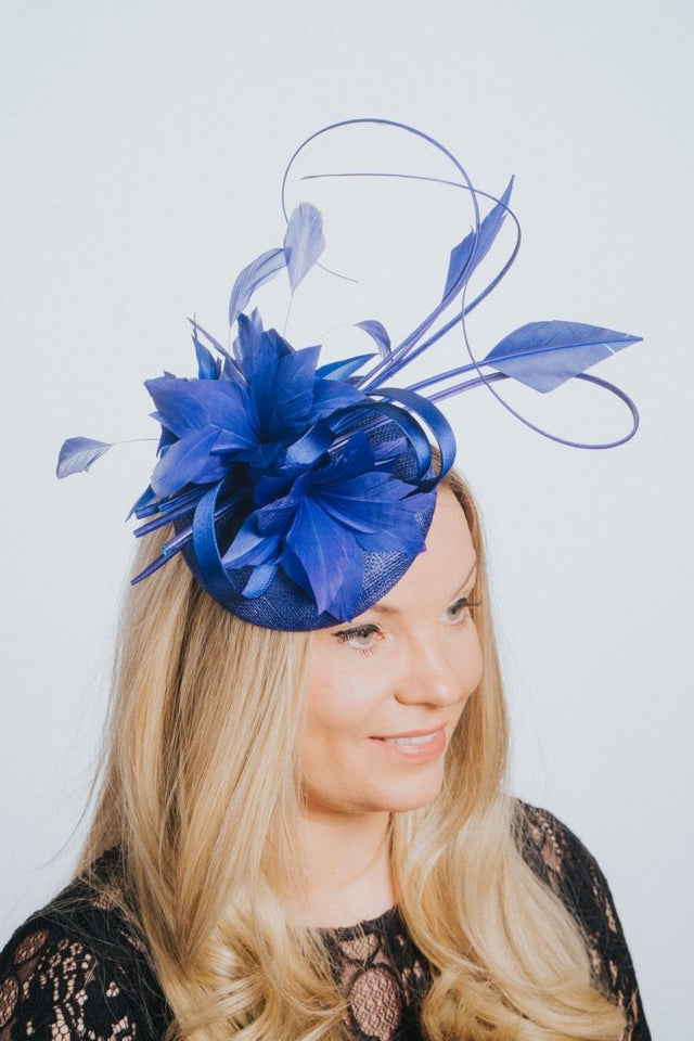 Cobalt Blue Pillbox Feather & Flower Fascinator - Franklins