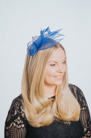 Cobalt Blue Sinamay Loop & Feather Hairband Fascinator - Franklins