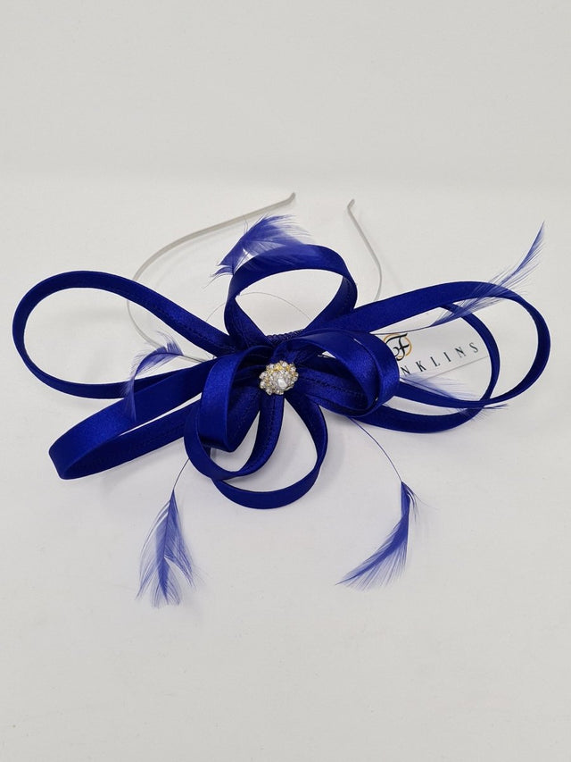 Cobalt Satin Fascinator With Diamanté Flower - Franklins