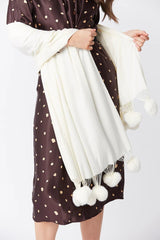 Cream Cashmere Blend Wrap With Heart Pom Poms - Franklins